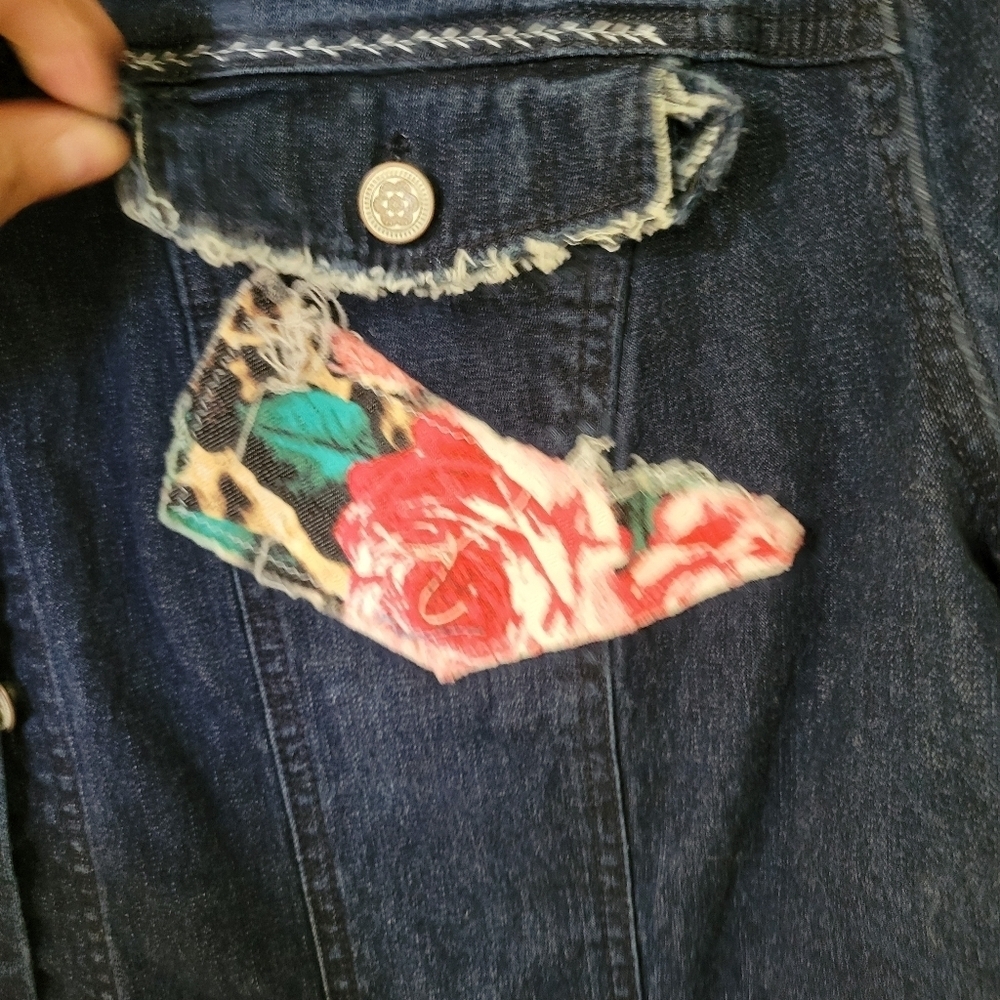 Sassy Britches Women's Denim Jacket with Floral Patch - Picture 6 of 16